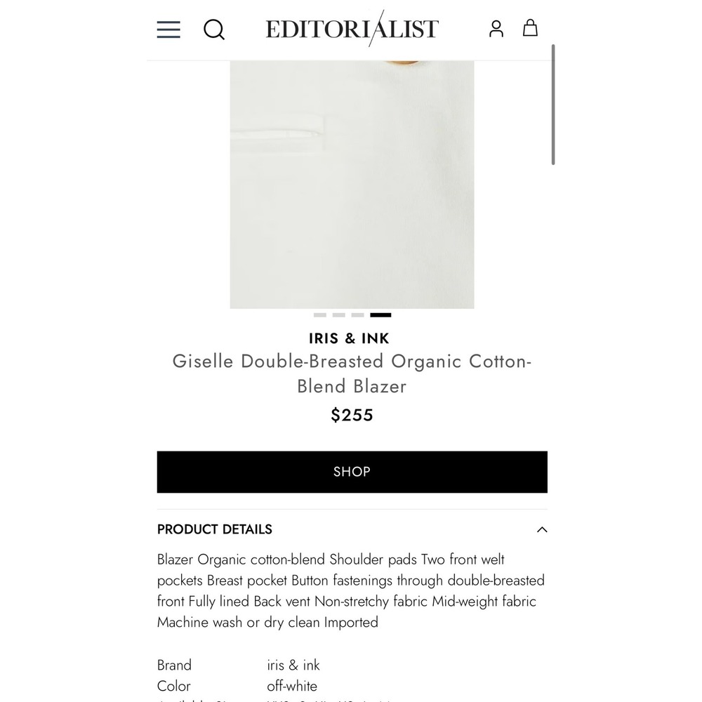 NWT IRIS & INK Giselle Double-Breasted Off White Organic Cotton Blazer – 12 - Picture 5 of 11